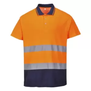 image of Portwest Mens Class 2 Hi Vis Cotton Comfort Polo Shirt Orange / Navy 2XL