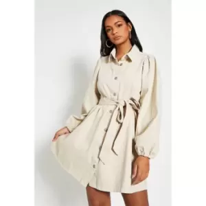 Image of I Saw It First Puff Sleeve Belted Shirt Dress - Brown