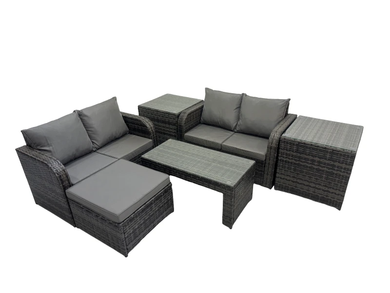 Image of Fimous Garden Outdoor Furniture Set with 2 Side Tables Big Stool in Dark Grey Dark Grey Unisex