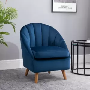 image of HOMCOM Shell Back Armchair Vintage Velvet Style Fabric Solid Wood Legs Blue