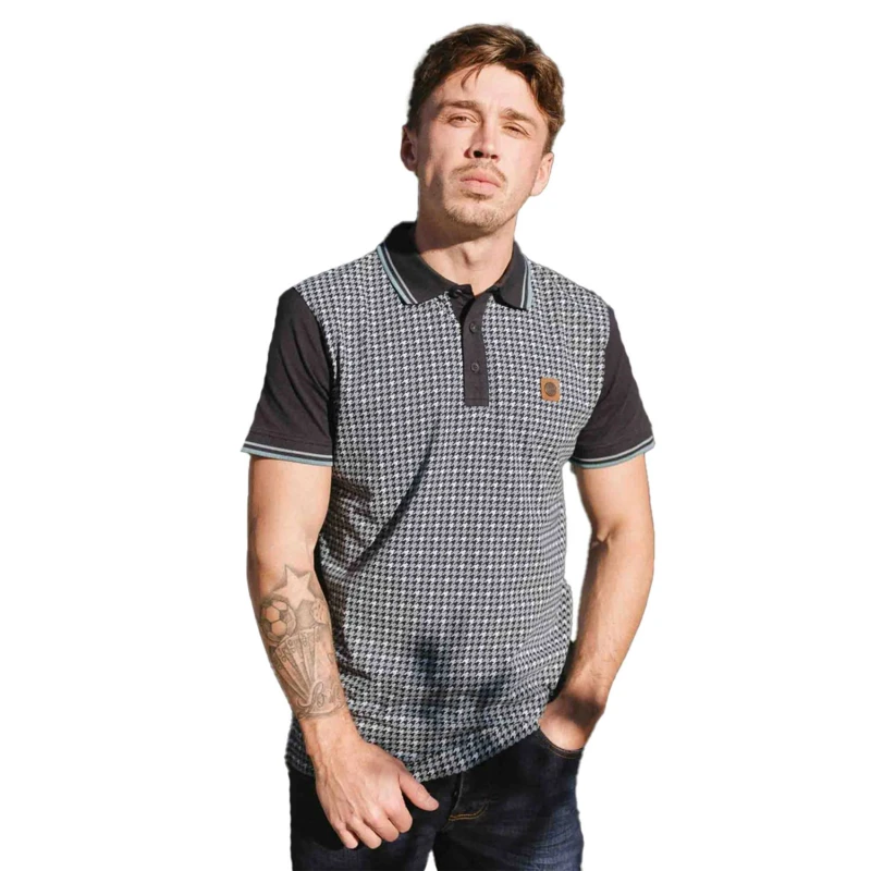 Image of Lambretta Lambretta Men SS24 Houndstooth Polo Shirt in Navy Size: large Navy L Male 5063703653671