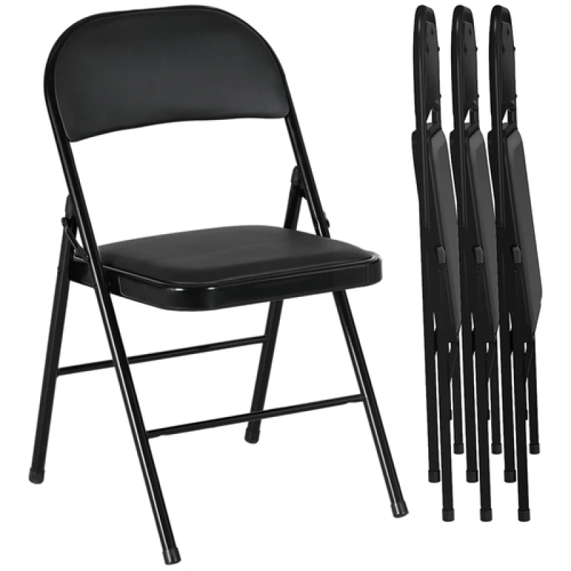 Image of HOMCOM HOMCOM 4 Pack Linen-Look Padded Folding Chairs with Cushioned Seat Black One Size Unisex 5063603029439