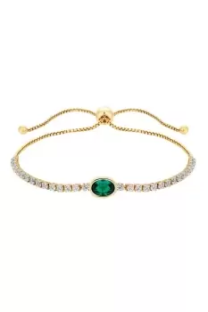 image of Gold Plate Cubic Zirconia Green Stone Toggle Bracelet