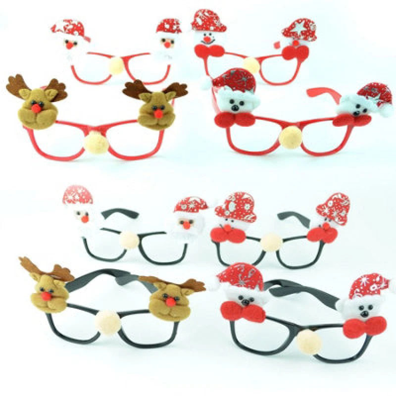 Image of Shatchi 4Pk Novelty Christmas Party Glasses Xmas Fancy Costume Accessories Christmas Socking Fillers Snowman, Santa, Reindeer Red/black