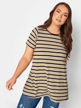 Image of Yours Rib Swing T-Shirt Retro Stripe - Natural, Size 18, Women