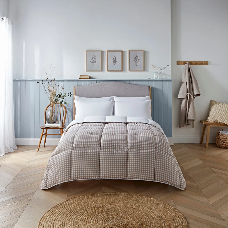 Image of Night Lark by Fine Bedding Company Gingham Coverless Duvet Set, 10.5 Tog, Single, Natural