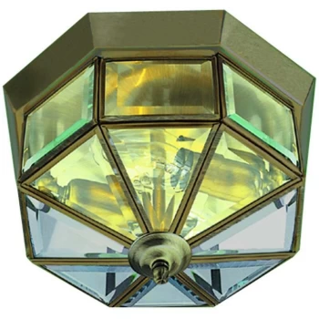 Image of Searchlight Lighting - Searchlight Flush - Flush Ceiling 2 Light Antique Brass with Clear Glass, E14