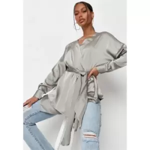 Missguided Oversized Plunge Blouse - Green