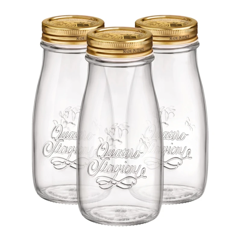 Image of Bormioli Rocco Quattro Stagioni Glass Bottles with Screw Top Lid - 400ml - Pack of 3 Clear