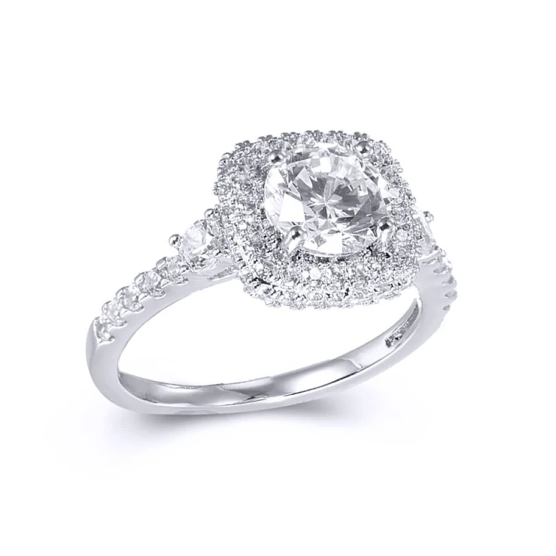 Image of Jewelco London Silver CZ Shoulder-set Cluster Solitaire Engagement Ring - ARN140 Silver