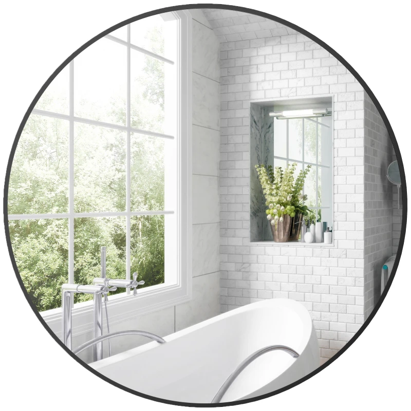 Image of HOMCOM Round Bathroom Mirror, Modern Wall Mirror with Steel Frame, Black Black