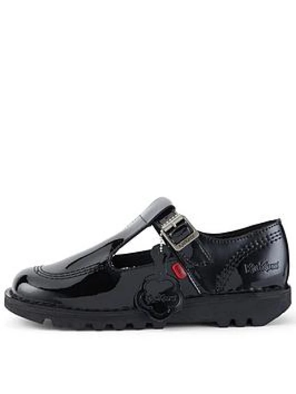 Image of (UK 3 / EU 36) Womens Kickers Kick Lo Aztec T Bar Patent Leather Ladies Shoes Black School Work