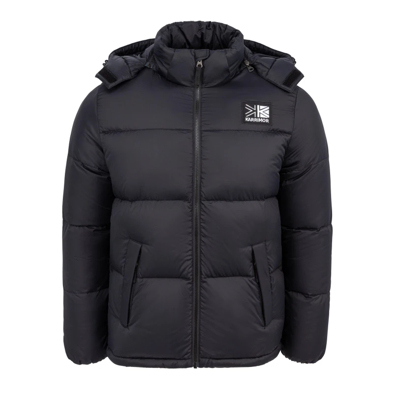 Image of Karrimor Mens Base Camp Wind Resistant Duck Down Detachable Hood Long Sleeve Down Jacket Black male S