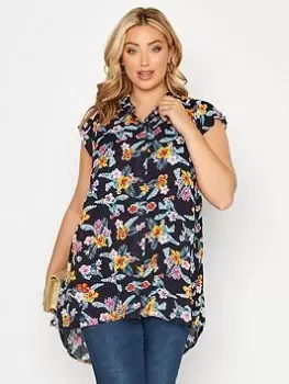 Image of Yours Dip Hem Shirt - Floral, Black, Size 18, Women