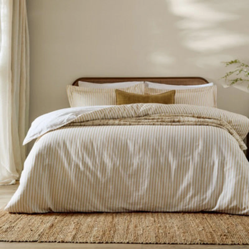 Image of Yard Hebden Striped Cotton Duvet Cover Set, Honey Yellow, King