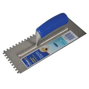 image of Vitrex Notched Adhesive Trowel Square 10mm Soft Grip Handle 11 x 4.1/2in