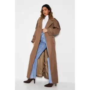 Image of I Saw It First Brushed Double Breasted Belted Trench Coat - Brown