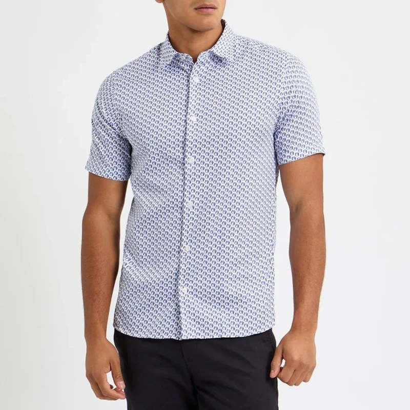 Image of Ted Baker Mens Geo Short-Sleeve Patterned Shirt Blue male S (2)
