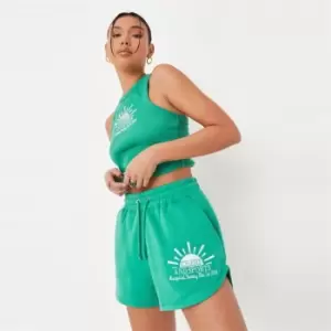 image of Missguided Embroidered Towelling Shorts - Green