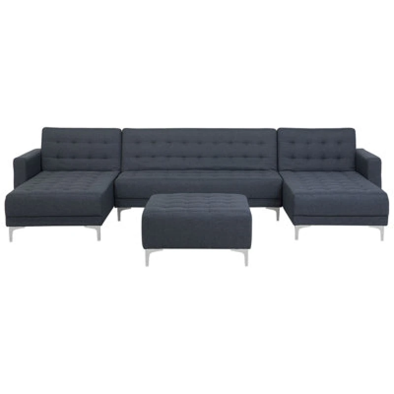 Image of Beliani Modular U-Shape Sofa Bed 5 Seater Aberdeen Fabric Dark Grey With Ottoman