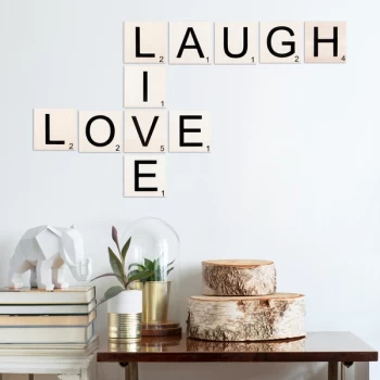 Image of Scrabble Set - 7 Black White Decorative Wooden Wall Accessory