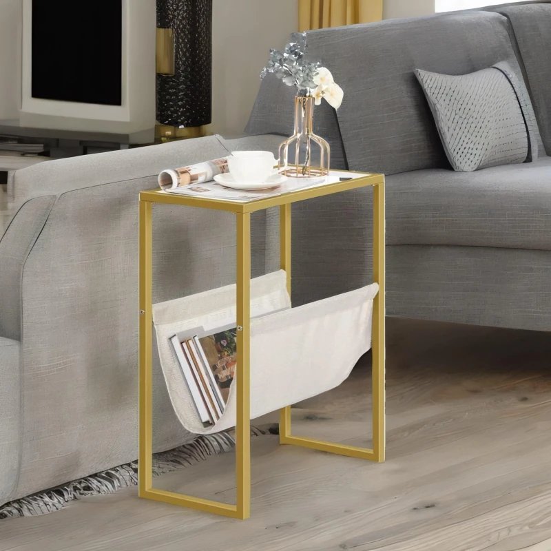 Image of Rafaelo Mobilia Sofa End Table with Fabric Magazine Holder in Gold Gold Unisex