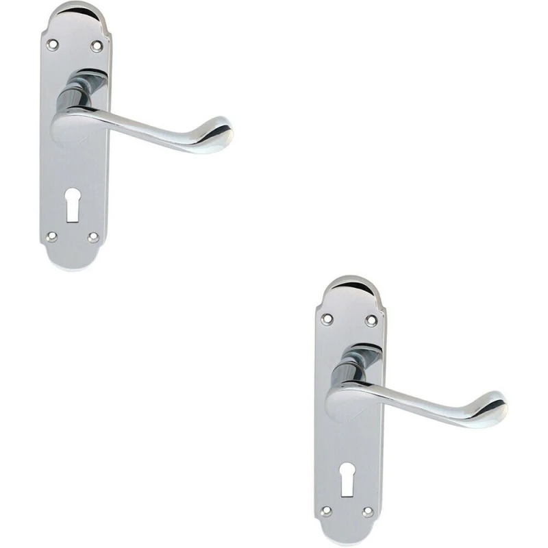 Image of Loops 2x PAIR Victorian Upturned Handle on Lock Backplate 170 x 42mm Polished Chrome Multi