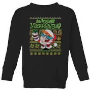 Image of Dexter's Lab Pattern Kids Christmas Sweatshirt - Black - 5-6 Years