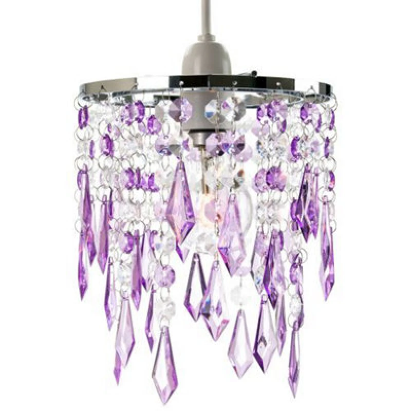 Image of Happy Homewares Modern Waterfall Design Pendant Shade With Clear/purple Acrylic Drops And Beads