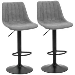 Image of HOMCOM Adjustable Bar Stools Set of 2 Counter Height Barstools Dining Chairs 360° Swivel with Footrest for Home Pub, Grey