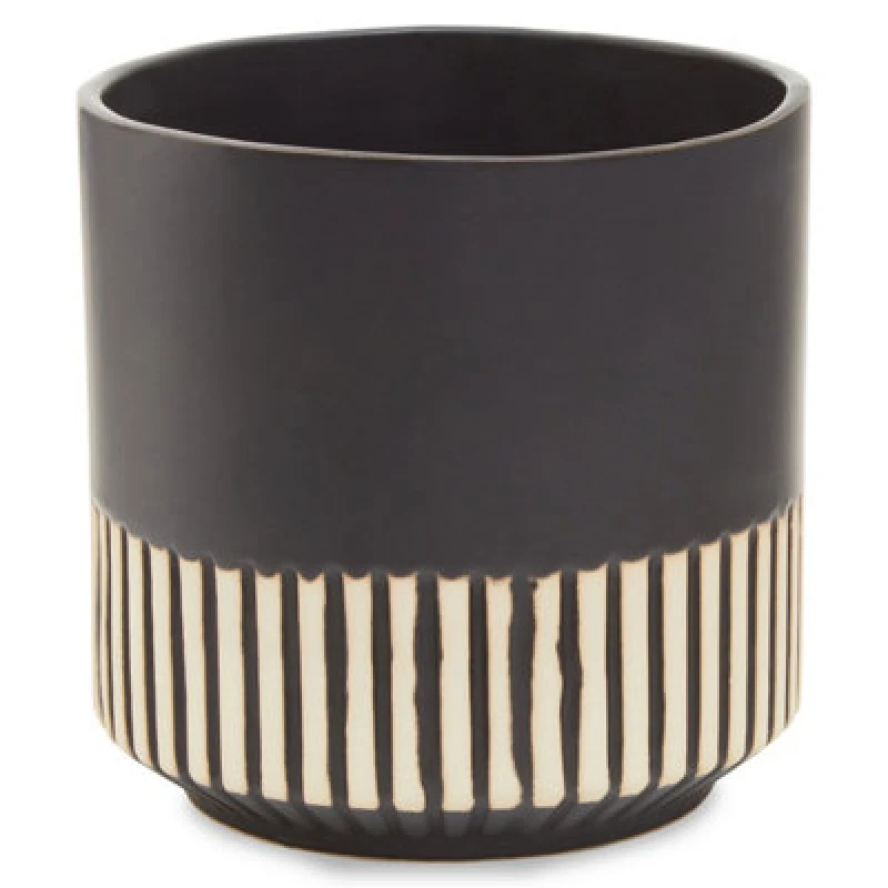 Image of Orsina Large Ceramic Planter, Modern Black And Gold Planter For Indoor Plants, Drum-Shaped Ceramic Planter For Home