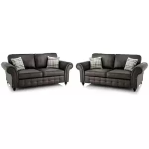 Image of Oakana Luxury Leather 3+2 Seater Sofa Set - Black - Black