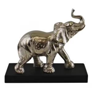 Image of Large Ornamental Silver Metal Elephant On Plinth