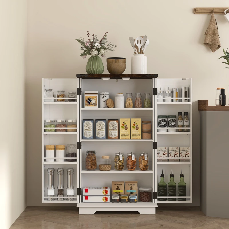 Image of HOMCOM Kitchen Cupboard Pantry Cabinet with Adjustable Shelves White White