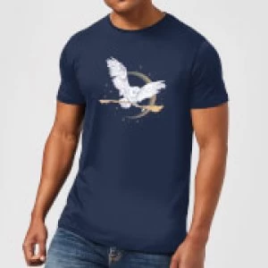 Image of Harry Potter Hedwig Broom Mens T-Shirt - Navy - L