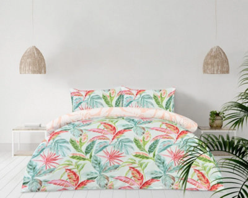 Image of Smart Living Smart Living Luxury Super Soft Reversible Exotic Palms Duvet Cover with Pillowcase Size: Single Multi Single Unisex 5056557582006
