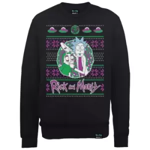 Rick And Morty Portal Mens Black Christmas Sweatshirt - XL