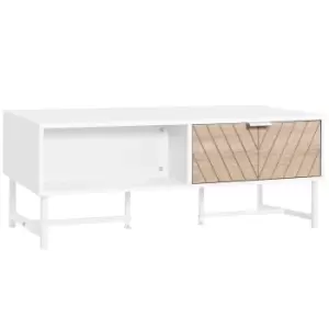 image of Homcom Modern Coffee Table With Central Drawer Storage White And Natural