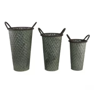 image of Set of 3 Tall Zinc Planters in Green