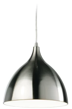 image of Caf 1 Light Dome Ceiling Pendant - Low Energy Brushed Steel, White Inside