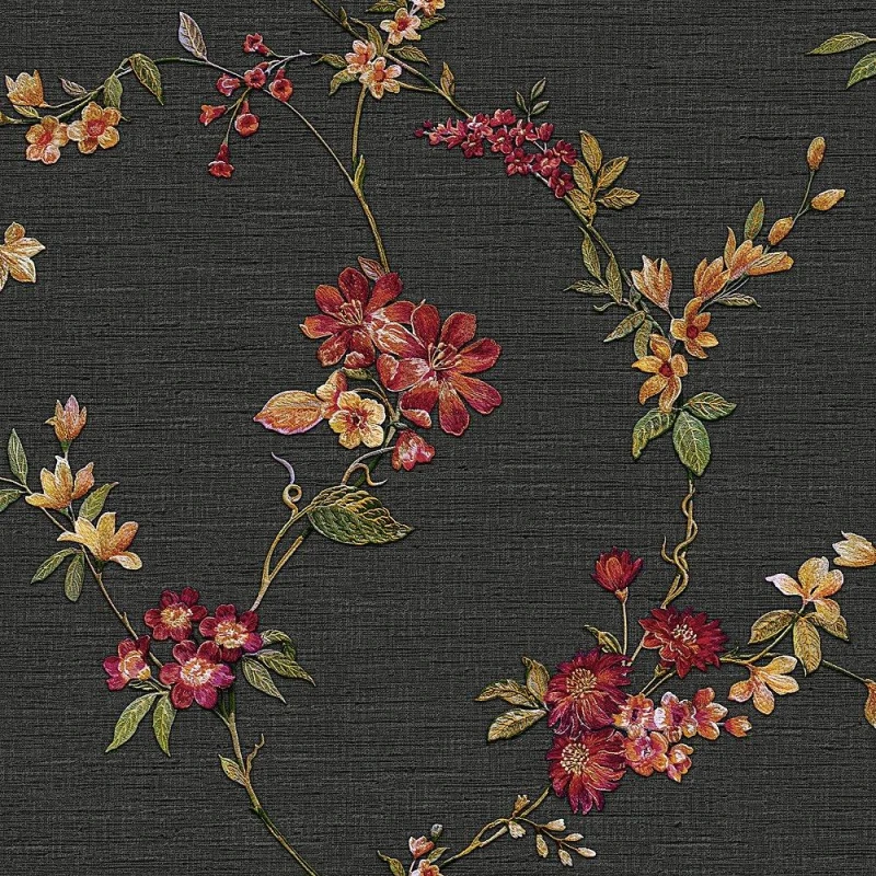 Image of DESIGN ID Design Id - Black Red Floral Wallpaper Textured Embossed Metallic Paste The Wall Vinyl WL-FT221214