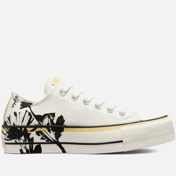 image of Converse Womens Chuck Taylor All Star Hybrid Floral Lift Ox Trainers - Egret/Saturn Gold/Black - UK 4