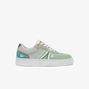 image of Lacoste Womens L001 Leather and Suede Colour-Pop Trainers Size 4 UK Turquoise / Green