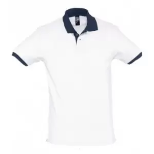 SOLS Prince Unisex Contrast Pique Short Sleeve Cotton Polo Shirt (XL) (White/French Navy)