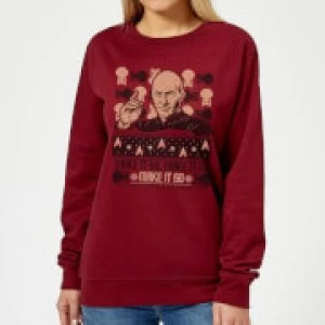 image of Star Trek: The Next Generation Make It So Womens Christmas Sweatshirt - Burgundy - L