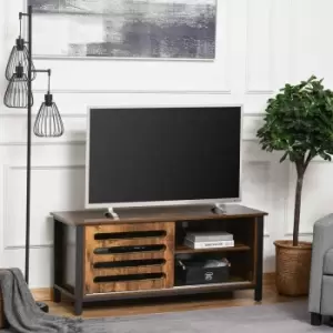 image of HOMCOM Industrial TV Stand For TVs Up To 50" 4 Storage Shelves And Cable Holes Rustic Brown