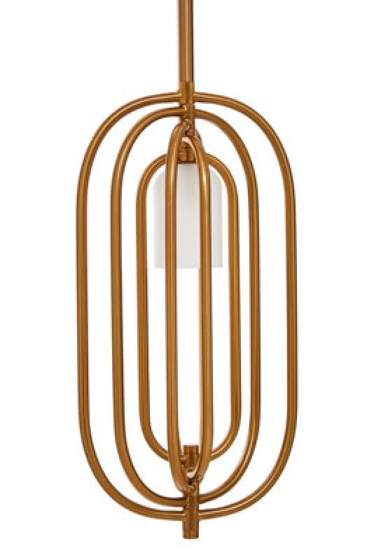 Image of Orsina Frosted Glass Pendant Light With Gold Finish, Oval Metal Frame Ceiling Light Fixture, Decorative Pendant Lamp