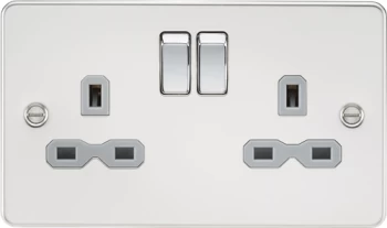 Image of KnightsBridge Flat plate 13A 2G DP switched socket - polished chrome with grey insert