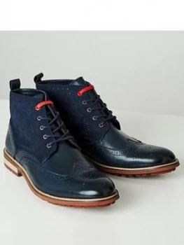 Joe Browns Note Leather Brogue Boots - Blue, Navy, Size 8, Men