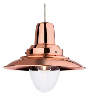 Image of 1 Light Dome Ceiling Pendant Copper, Clear Glass, E27
